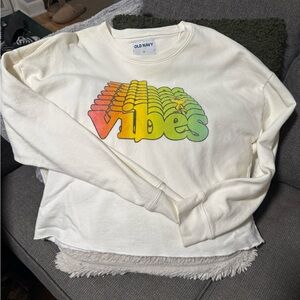 Old Navy Cropped Peanuts Cream Sweatshirt Rainbow “vibes”